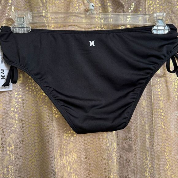 Hurley Moderate Coverage Side Tie Black Swim Bikini Bottom Medium NWT - Picture 2 of 6